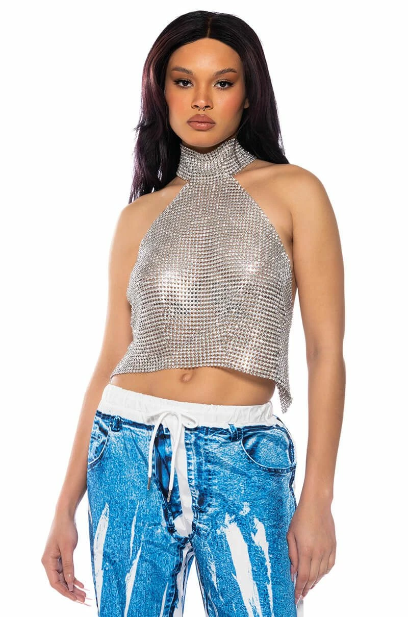 ABOVE ALL RHINESTONE HALTER TOP - Image 2