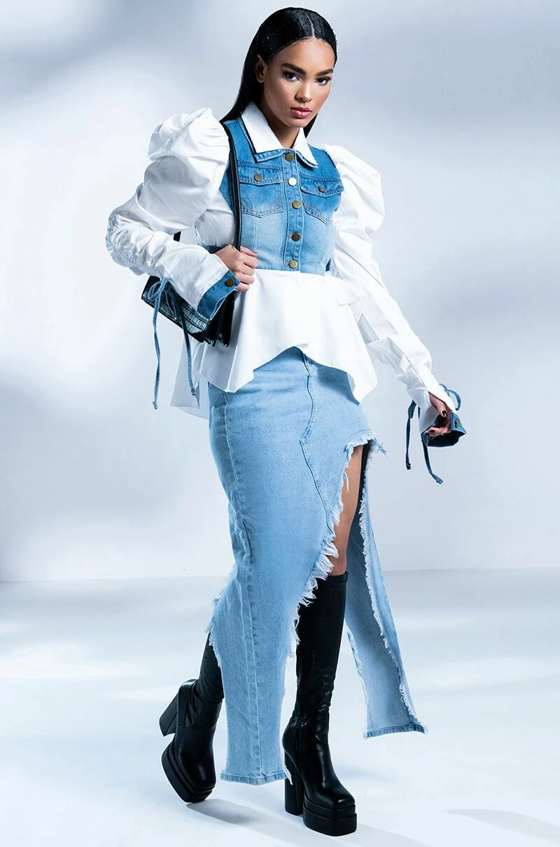 ALL ABOUT YOU DENIM TOP WITH SATIN CONTRAST - Image 2
