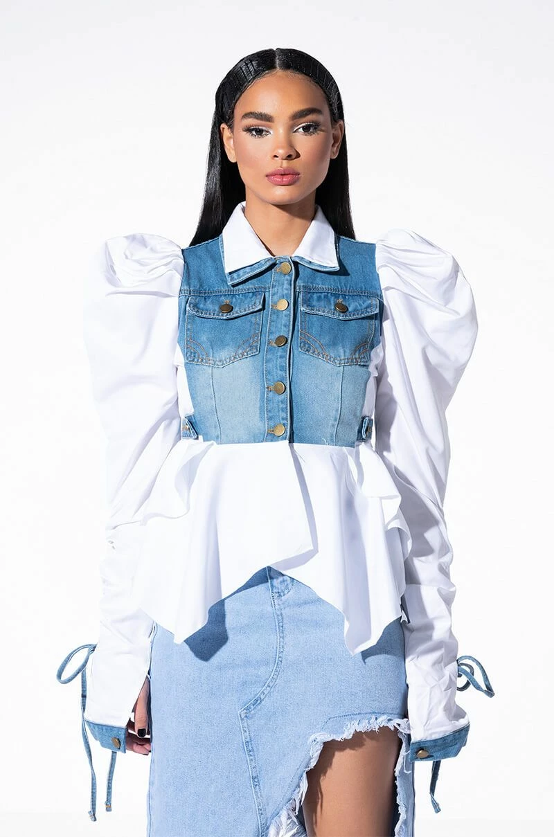 ALL ABOUT YOU DENIM TOP WITH SATIN CONTRAST - Image 3