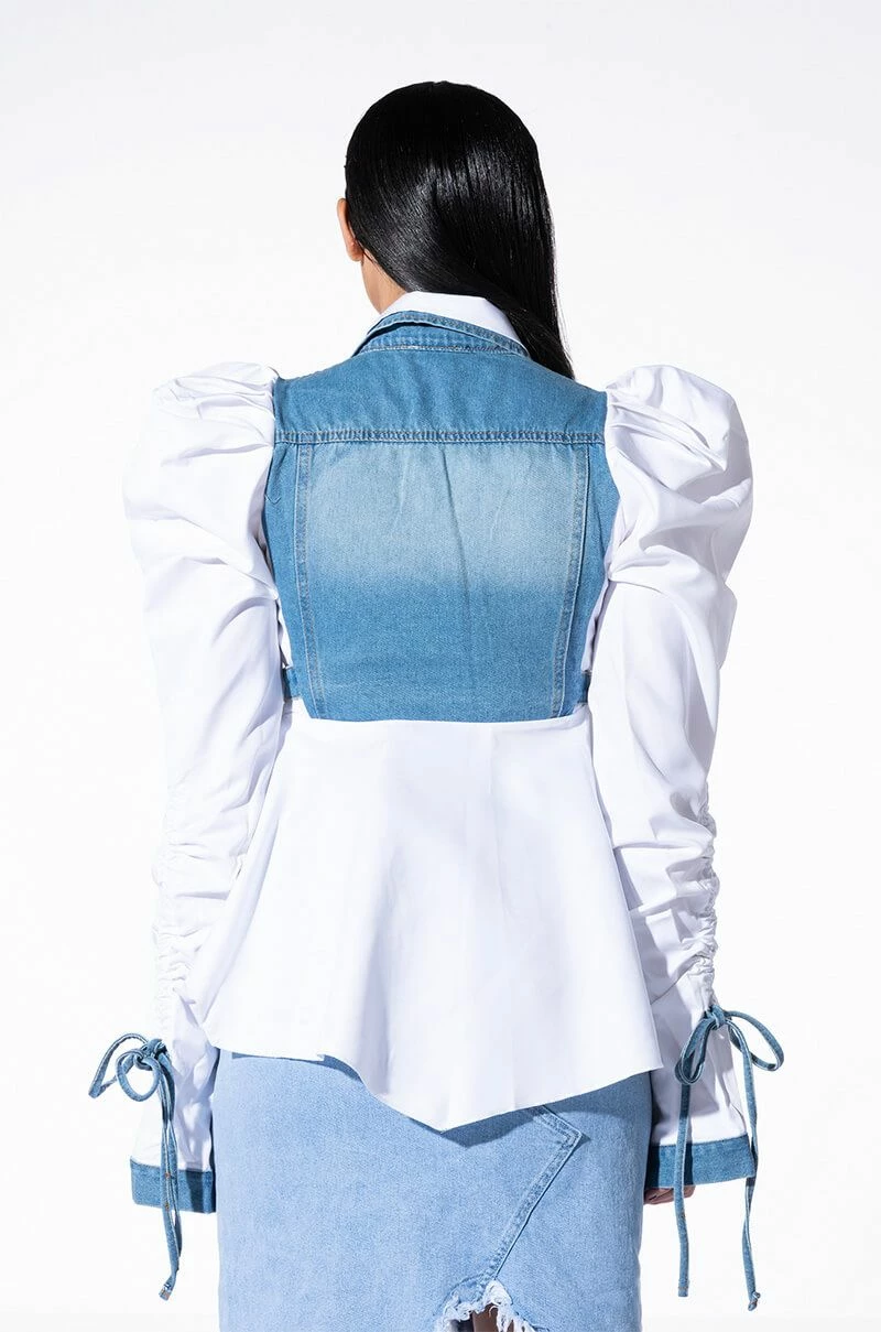ALL ABOUT YOU DENIM TOP WITH SATIN CONTRAST - Image 5