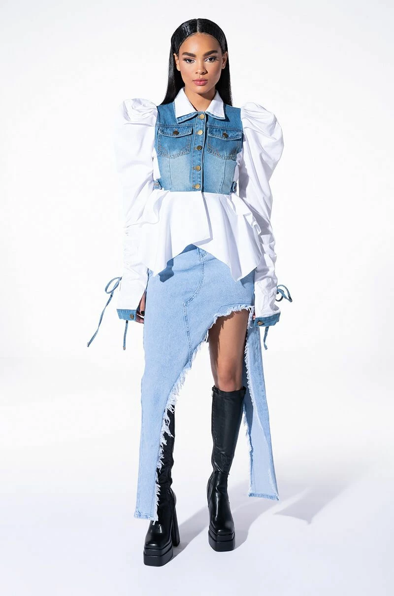 ALL ABOUT YOU DENIM TOP WITH SATIN CONTRAST - Image 7