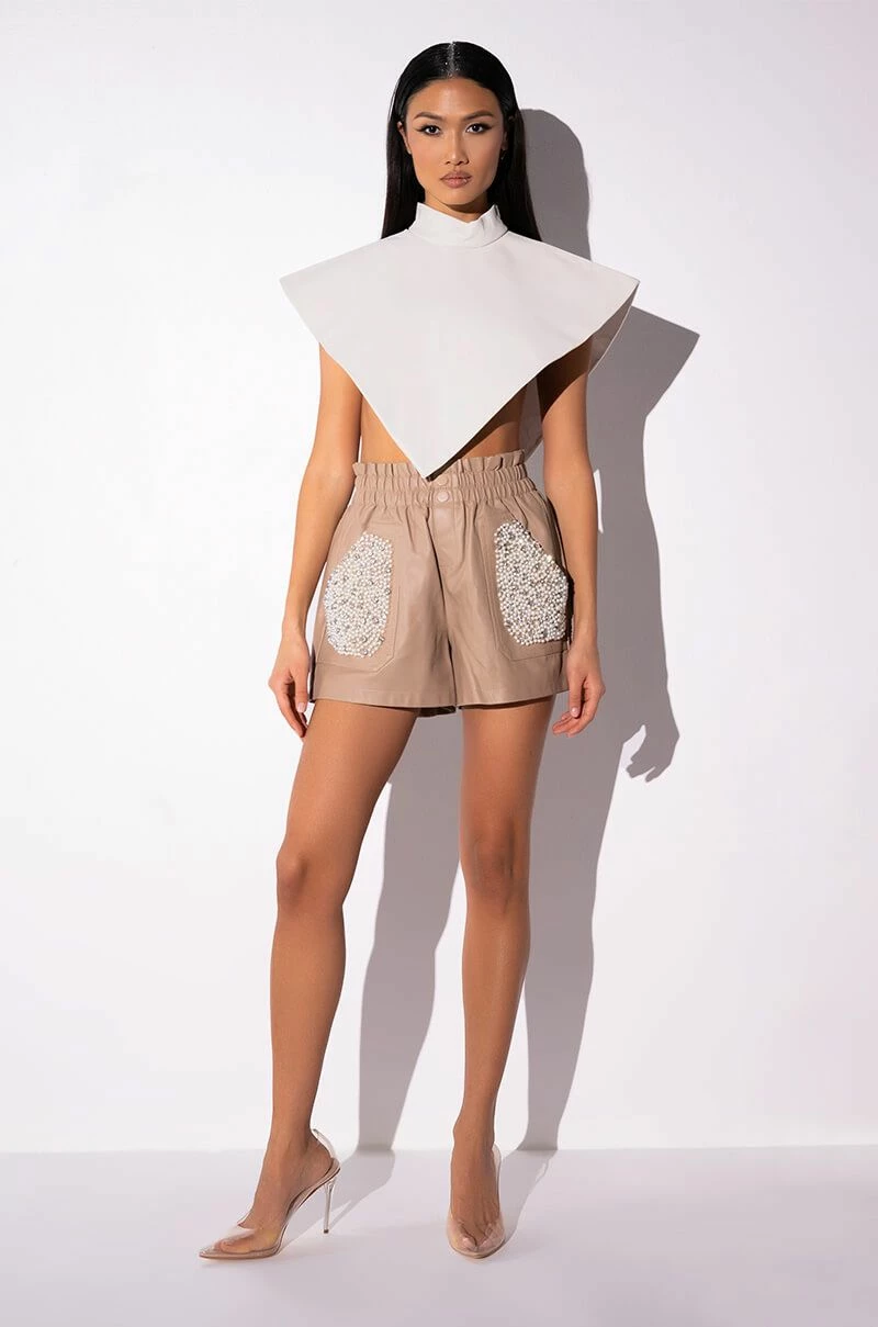 ARIA FAUX LEATHER MOCK NECK TRIANGLE BLOUSE - Image 12