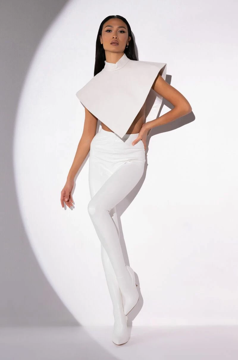 ARIA FAUX LEATHER MOCK NECK TRIANGLE BLOUSE - Image 6