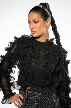 AT THE PREMIERE RUFFLE DETAIL LONG SLEEVE BLOUSE