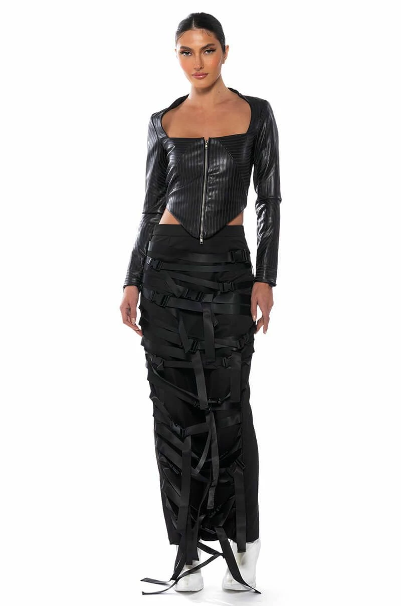 BADDIE FAUX LEATHER SQUARE NECK ZIP FRONT TOP - Image 3