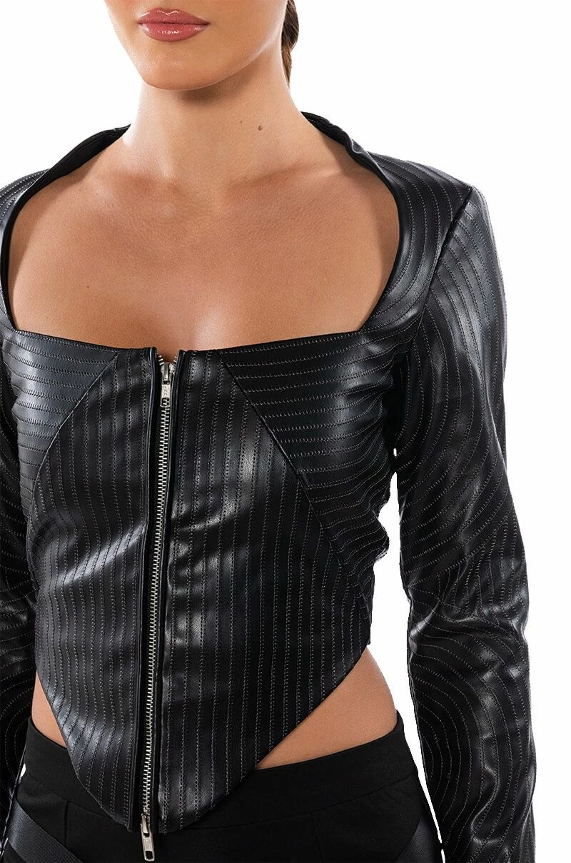 BADDIE FAUX LEATHER SQUARE NECK ZIP FRONT TOP - Image 7