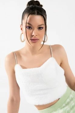 BIG SOFTIE RHINESTONE STRAP PLUSH CROP TOP