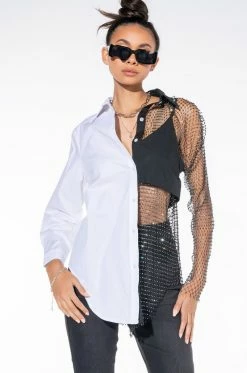 BITE ME HALF RHINESTONE TOP