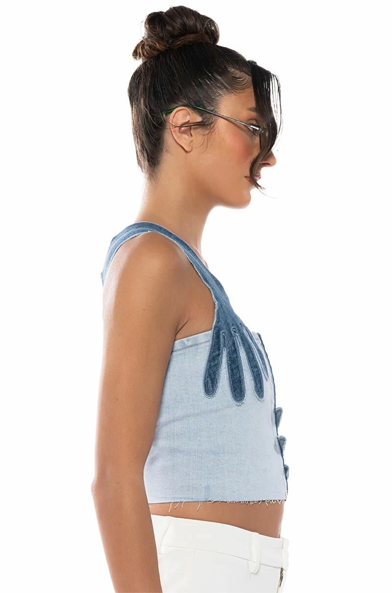 BREAKING CHAINS TWO TONED DENIM TOP - Image 3