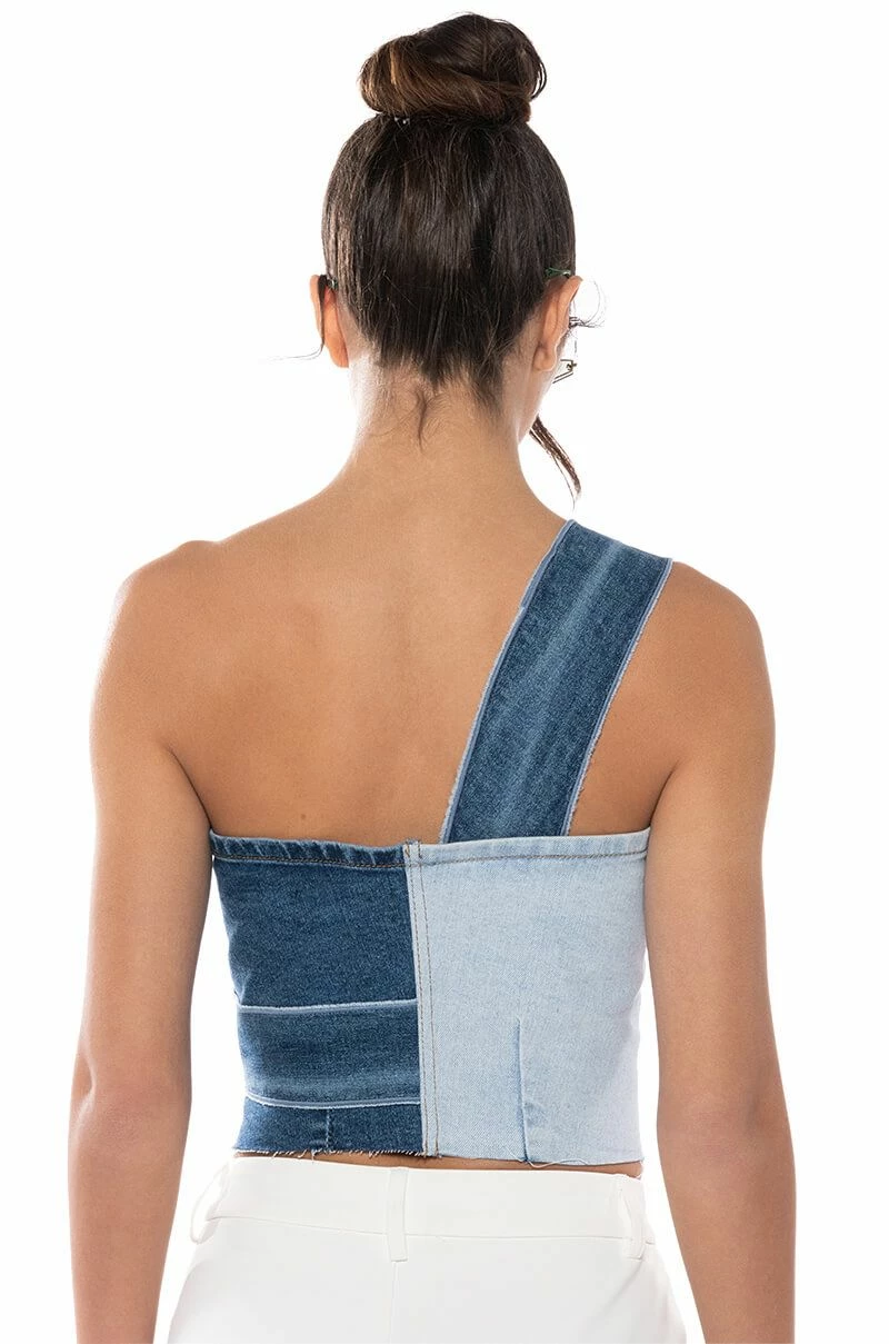 BREAKING CHAINS TWO TONED DENIM TOP - Image 5