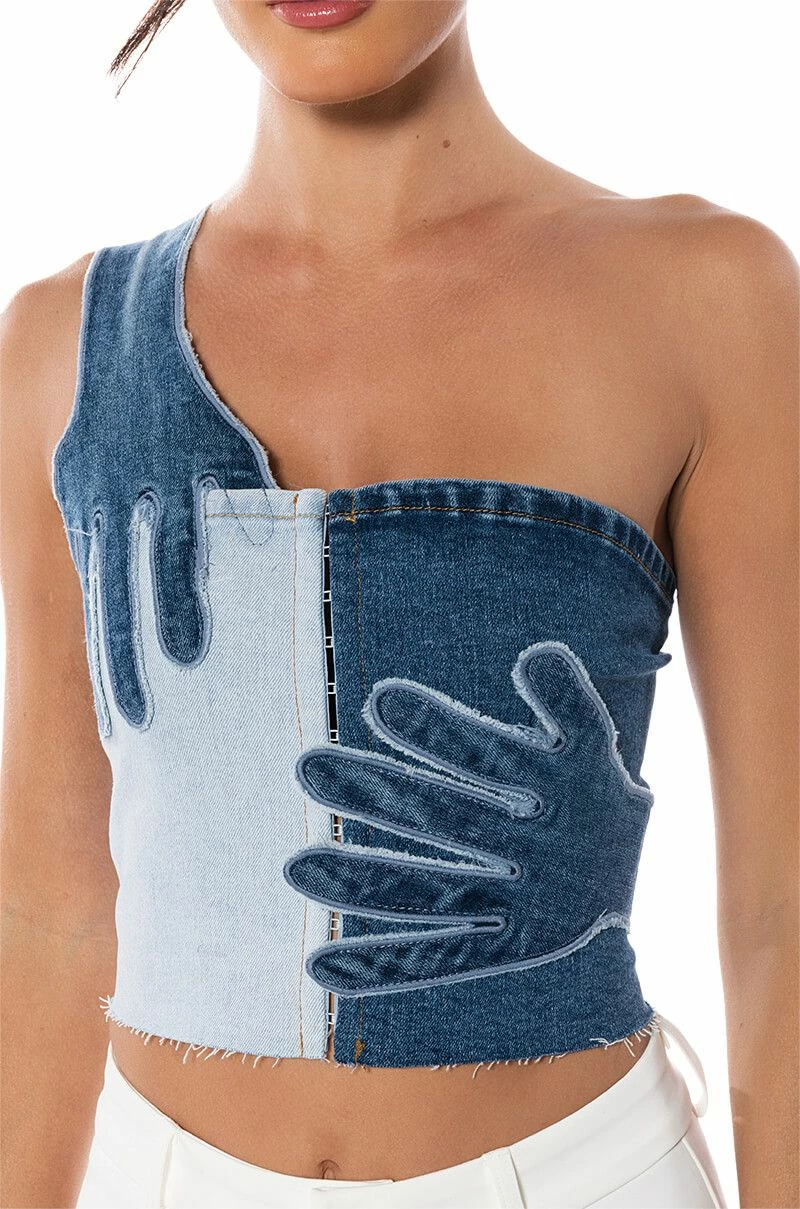 BREAKING CHAINS TWO TONED DENIM TOP - Image 6