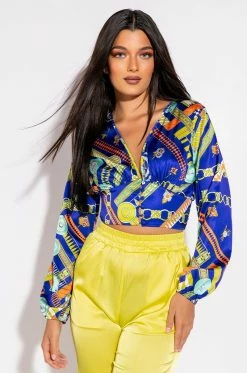 BRUNCH QUEEN DEEP V BUTTON UP BLOUSE