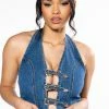 CALYPSO DENIM HALTER NECK TOP
