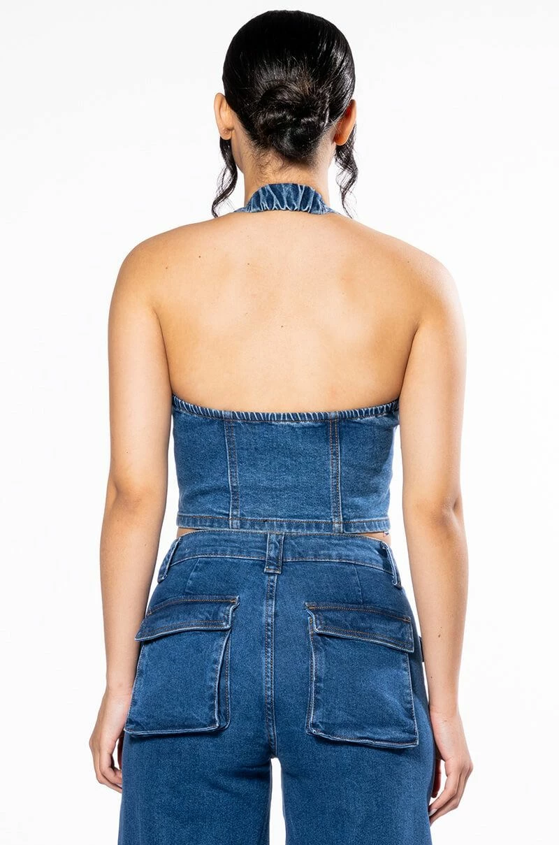 CALYPSO DENIM HALTER NECK TOP - Image 5