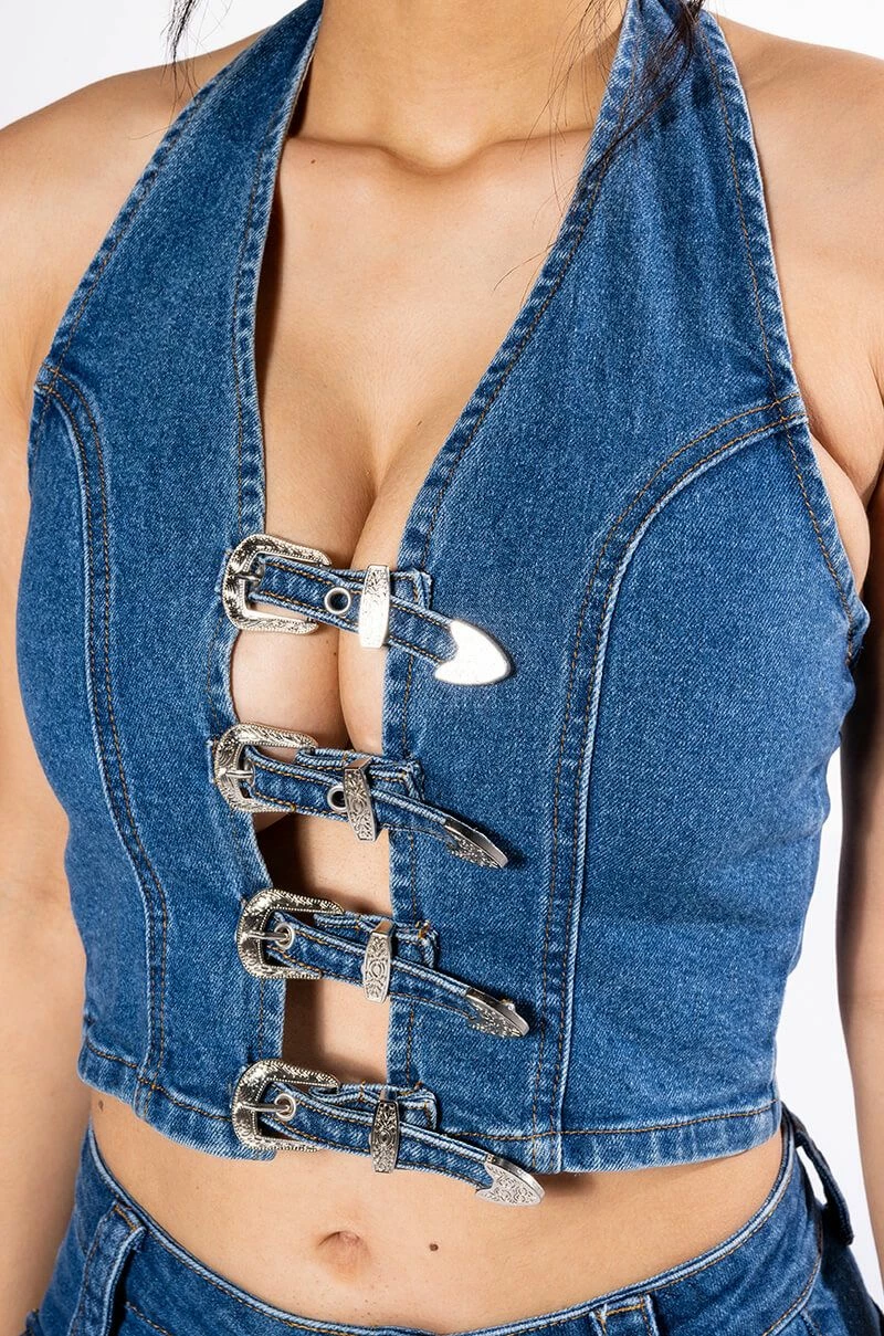 CALYPSO DENIM HALTER NECK TOP - Image 6