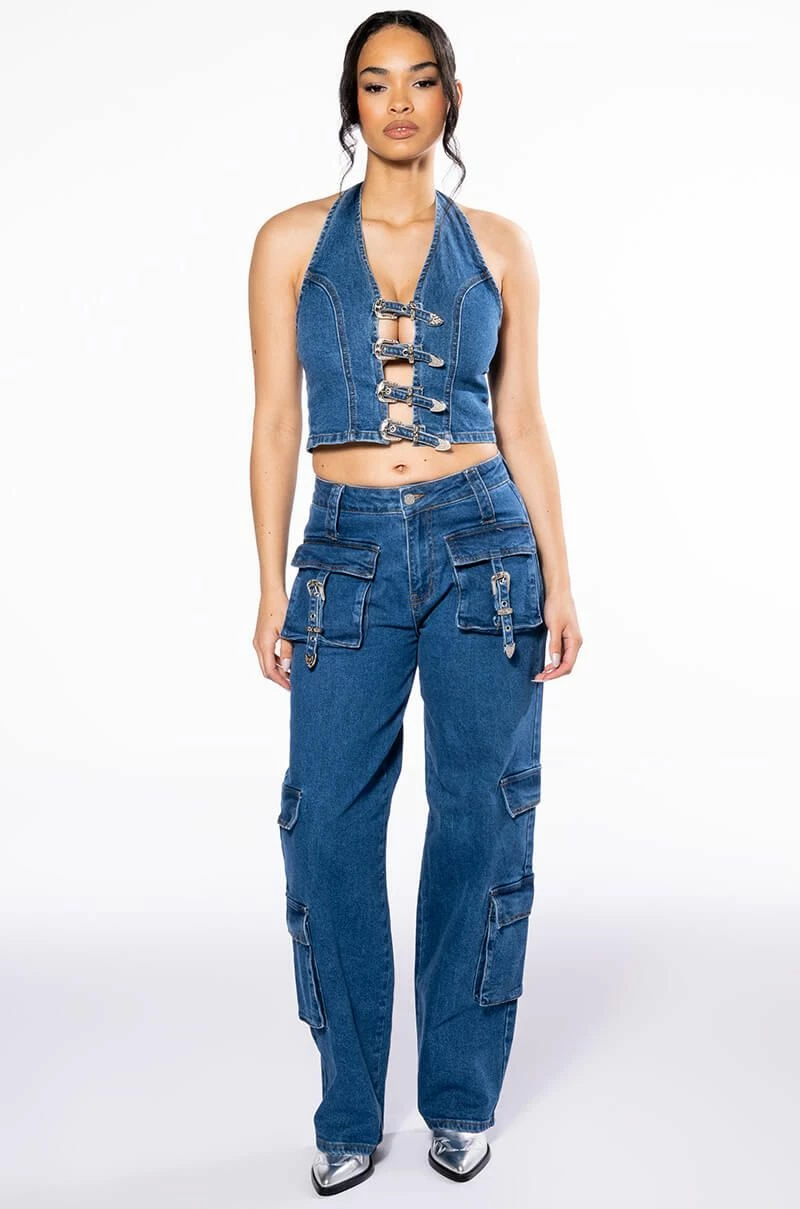 CALYPSO DENIM HALTER NECK TOP - Image 7