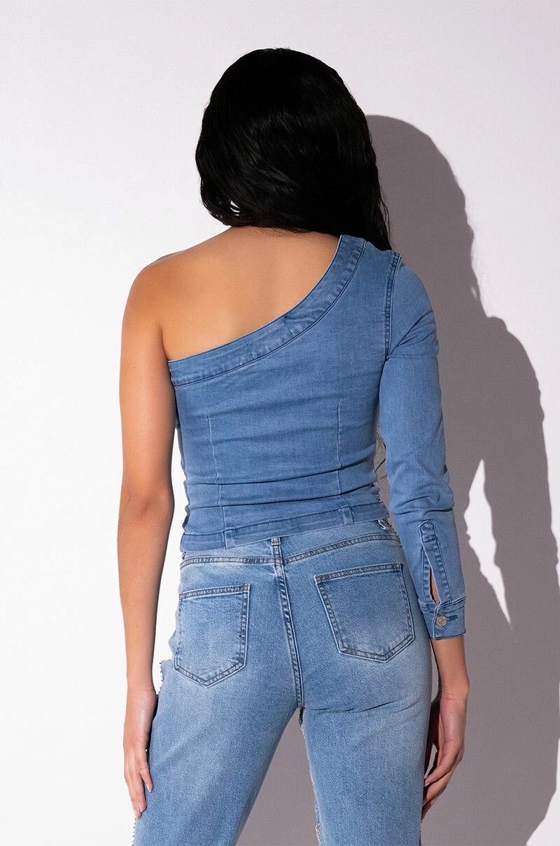 CAN'T DENY ONE SLEEVE DENIM TOP - Image 6
