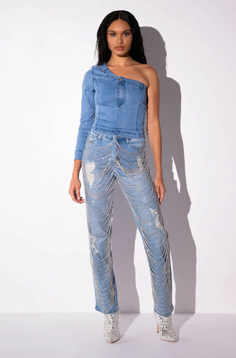 CAN'T DENY ONE SLEEVE DENIM TOP - Image 7