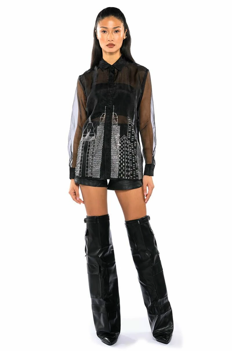 CITY LIGHTS LONG SLEEVE RHINESTONE BUTTON DOWN - Image 2