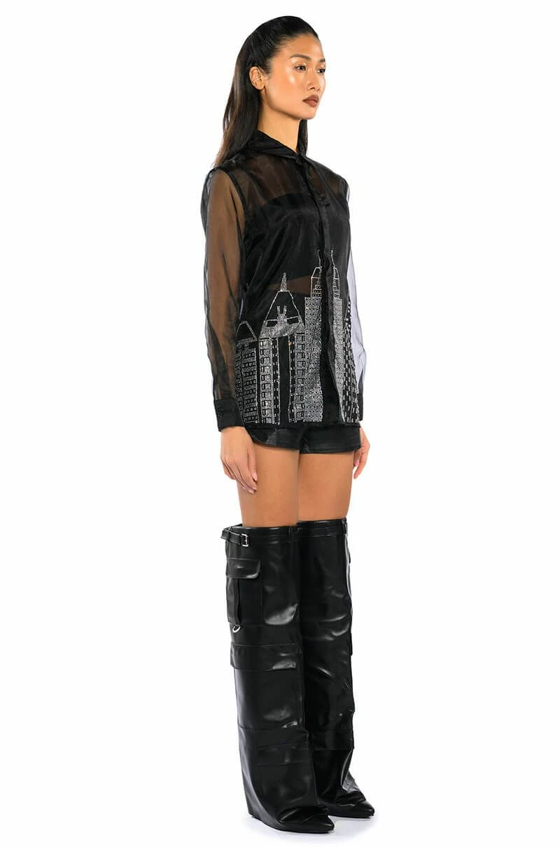 CITY LIGHTS LONG SLEEVE RHINESTONE BUTTON DOWN - Image 3