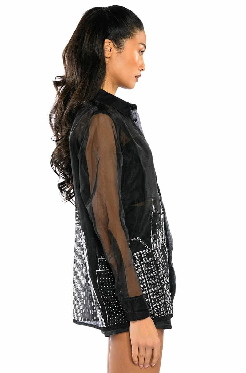CITY LIGHTS LONG SLEEVE RHINESTONE BUTTON DOWN - Image 4