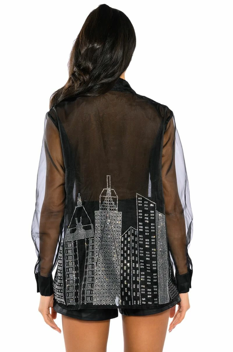 CITY LIGHTS LONG SLEEVE RHINESTONE BUTTON DOWN - Image 5