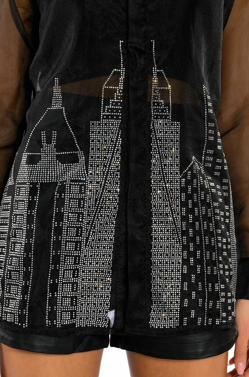 CITY LIGHTS LONG SLEEVE RHINESTONE BUTTON DOWN - Image 6