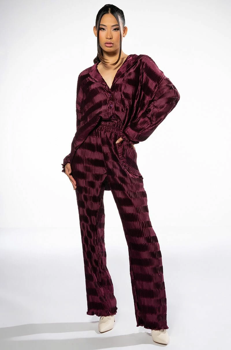 CRINKLE SATIN LONG SLEEVE BUTTON DOWN BLOUSE - Image 2