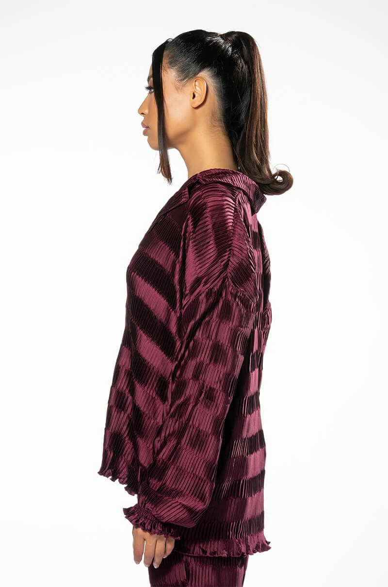 CRINKLE SATIN LONG SLEEVE BUTTON DOWN BLOUSE - Image 4