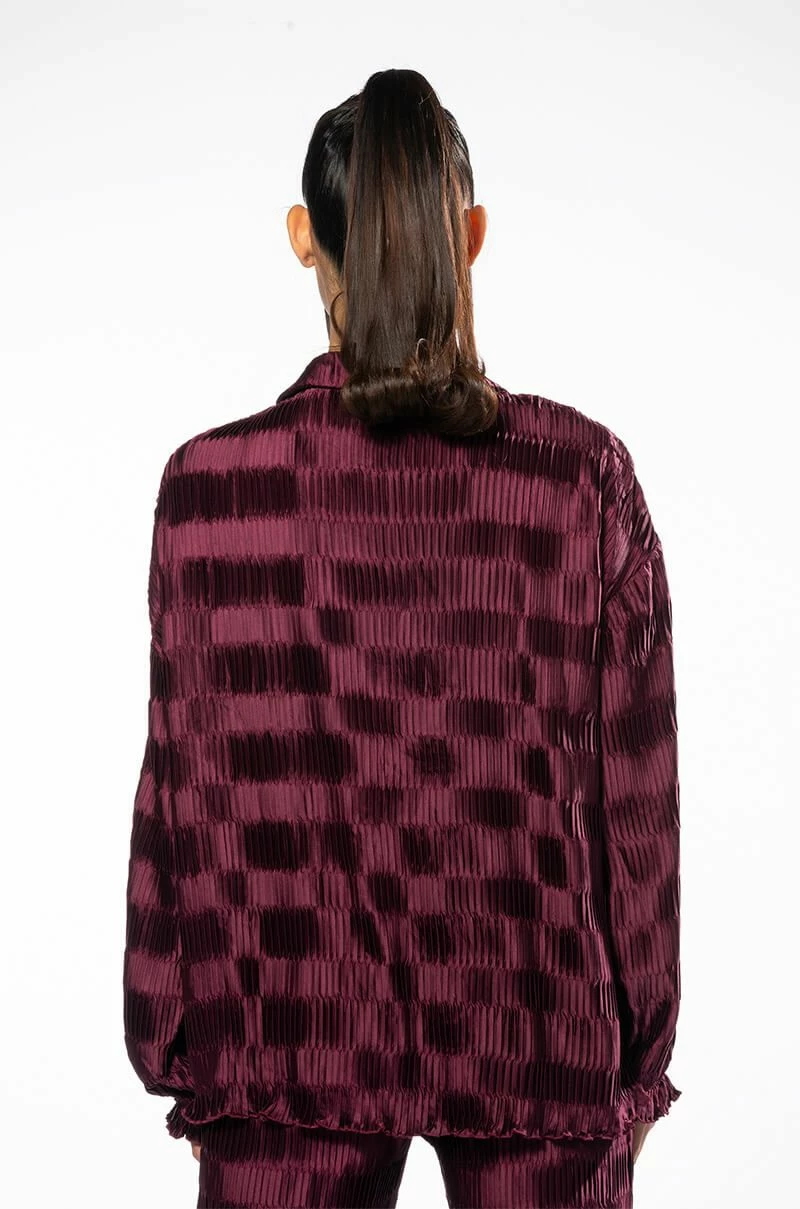 CRINKLE SATIN LONG SLEEVE BUTTON DOWN BLOUSE - Image 5