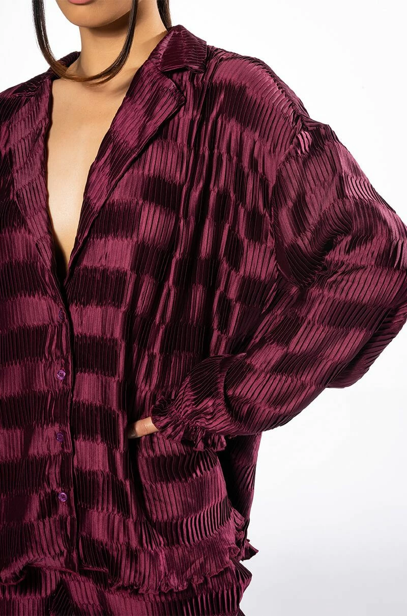 CRINKLE SATIN LONG SLEEVE BUTTON DOWN BLOUSE - Image 6