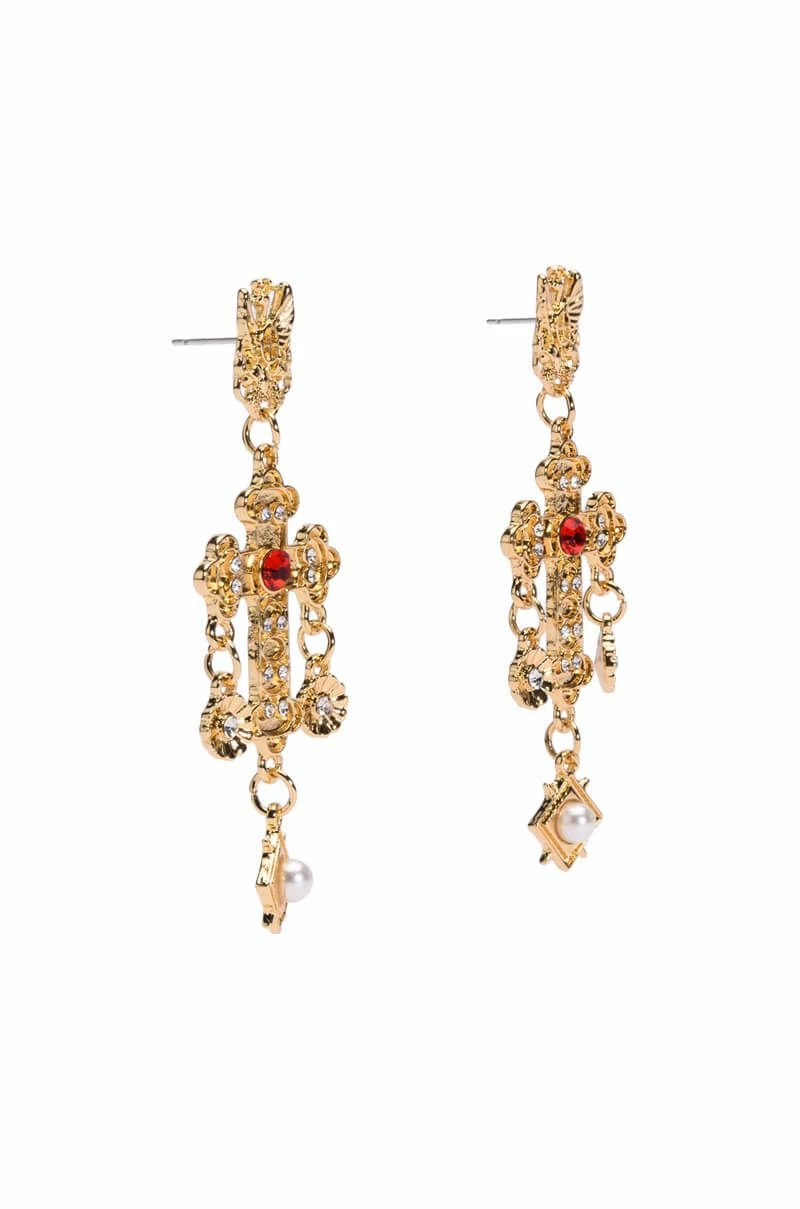 CROSS MY HEART EMBELLISHED DROP EARRINGS - Image 2