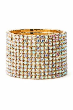 CUFF IT RHINESTONE STRETCH BRACELET IN GOLD