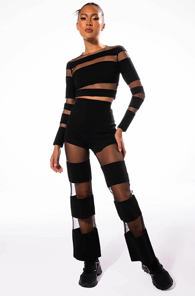 CUT TO THE CHASE MESH PANEL LONG SLEEVE CREW NECK TOP - Image 2