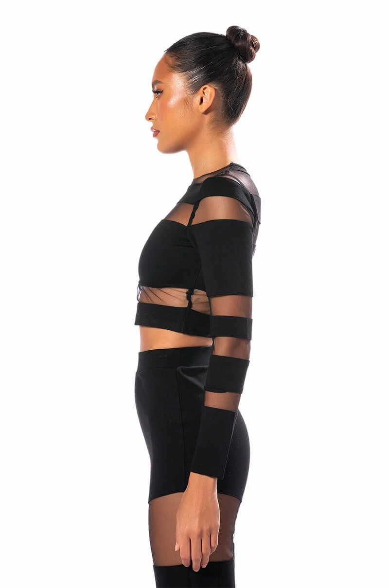 CUT TO THE CHASE MESH PANEL LONG SLEEVE CREW NECK TOP - Image 4