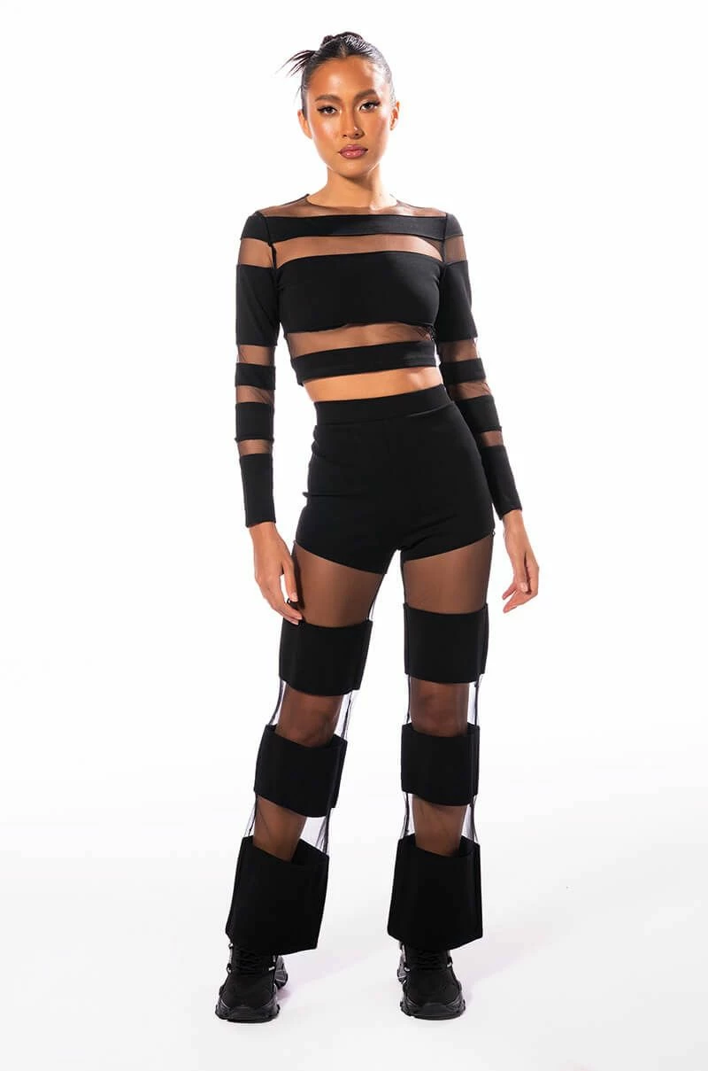 CUT TO THE CHASE MESH PANEL LONG SLEEVE CREW NECK TOP - Image 7