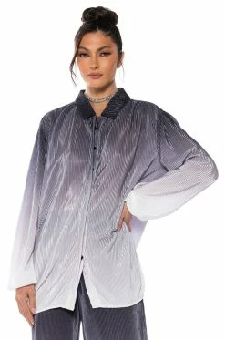 DAY TO NIGHT PLEATED SATIN BUTTON DOWN IN BLACK WHITE