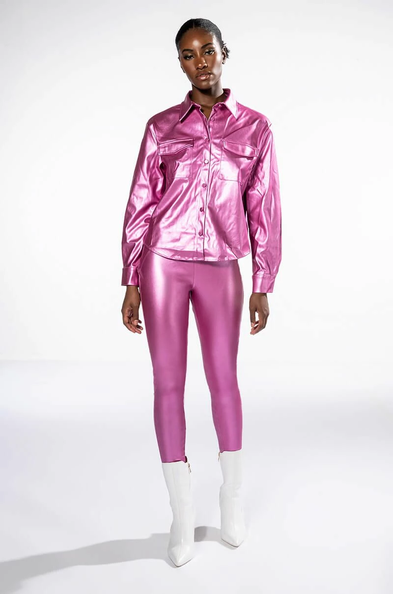 DAYTIME DISCO METALLIC FAUX LEATHER BUTTON DOWN - Image 10