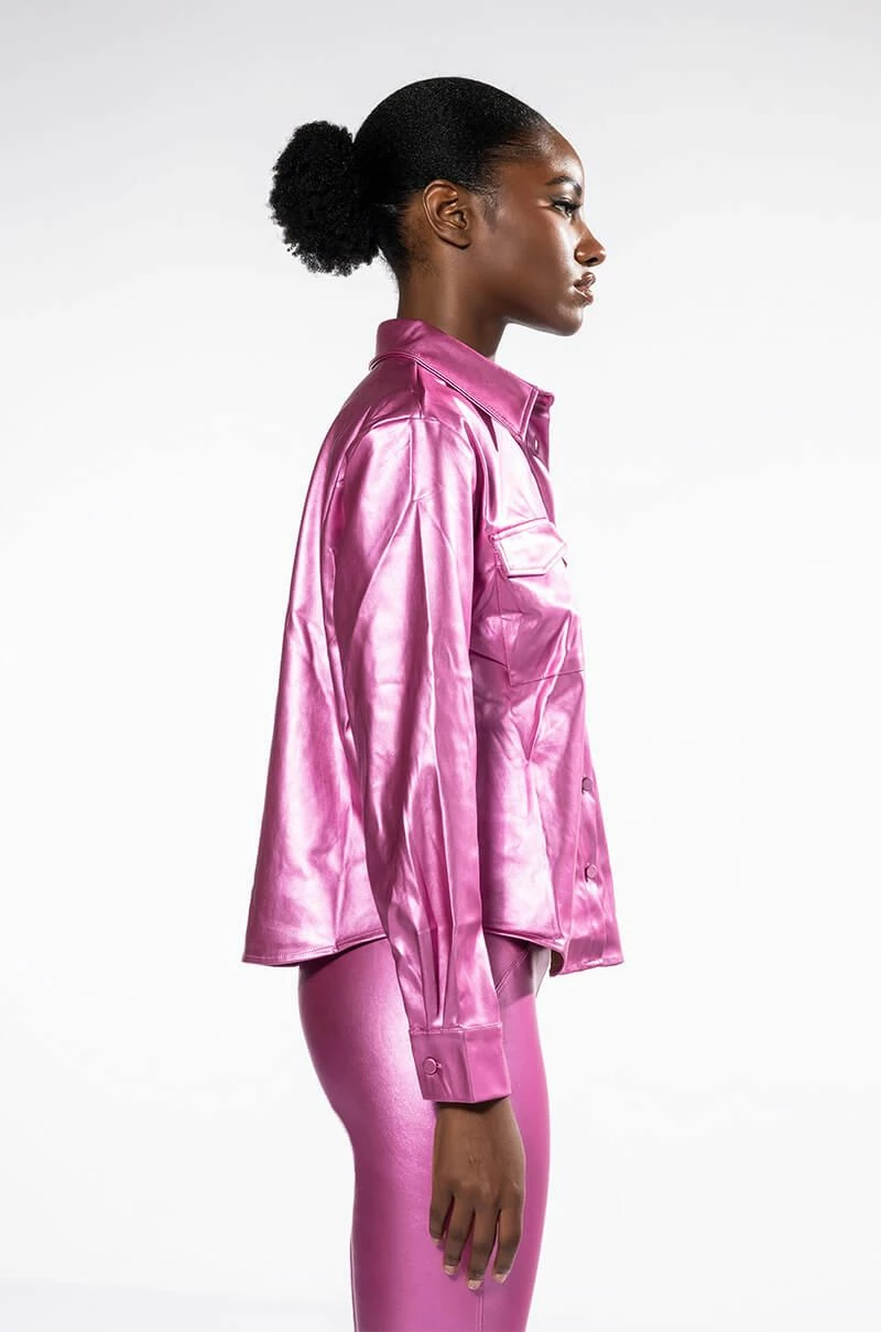 DAYTIME DISCO METALLIC FAUX LEATHER BUTTON DOWN - Image 7