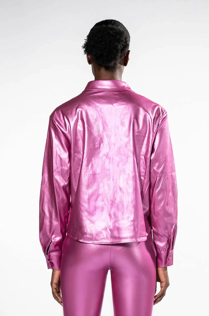 DAYTIME DISCO METALLIC FAUX LEATHER BUTTON DOWN - Image 8
