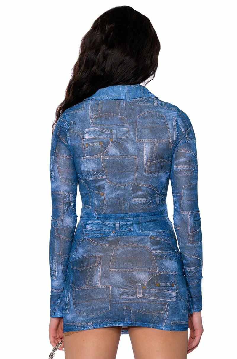 DIFFERENT THAN YOU DENIM PRINT MESH BUTTON DOWN - Image 6