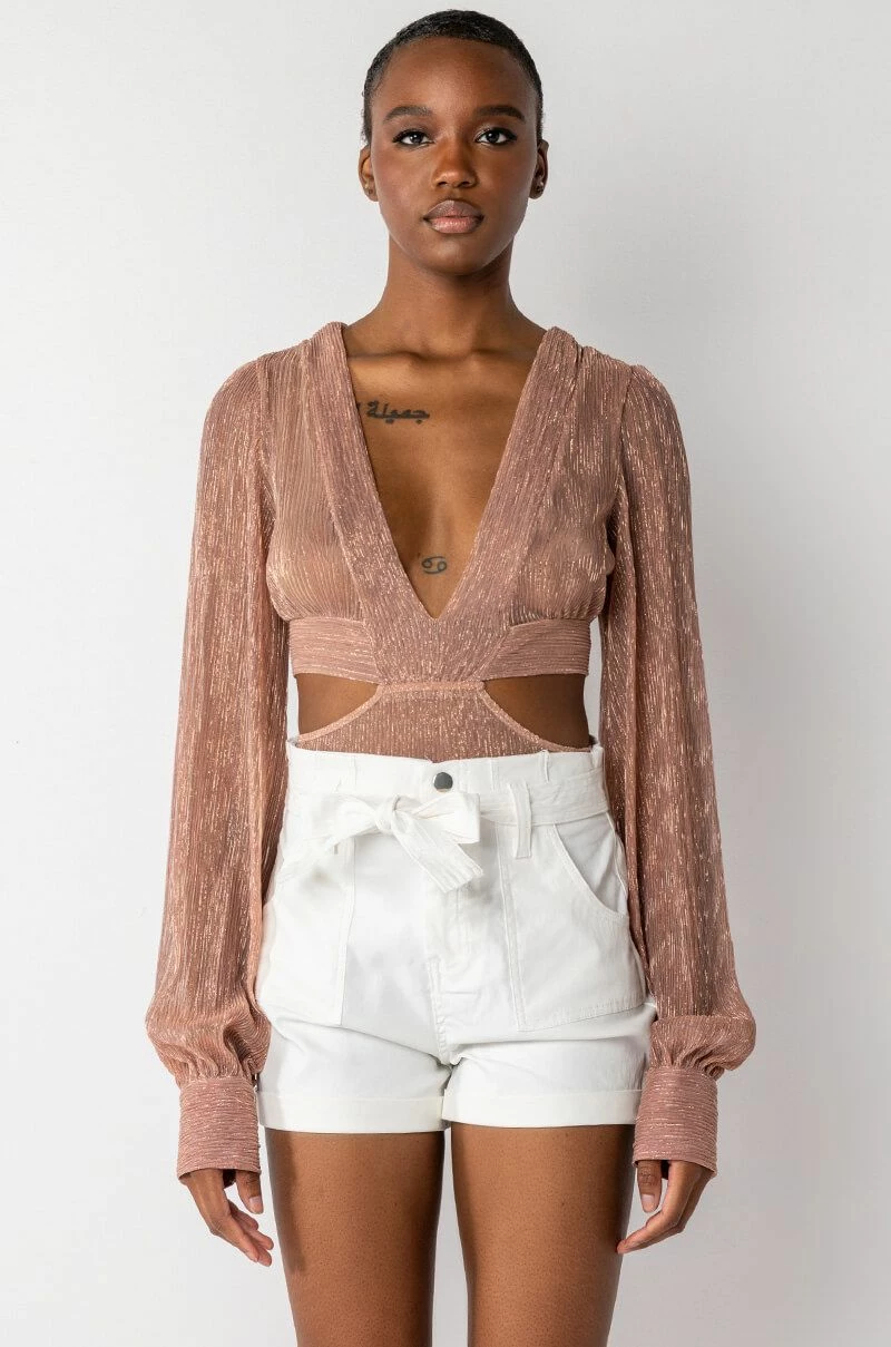 DISCO DIVA DEEP V LONG SLEEVE BODYSUIT WITH CUTOUTS - Image 3