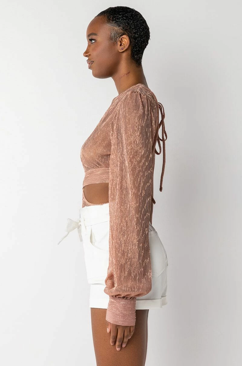 DISCO DIVA DEEP V LONG SLEEVE BODYSUIT WITH CUTOUTS - Image 4