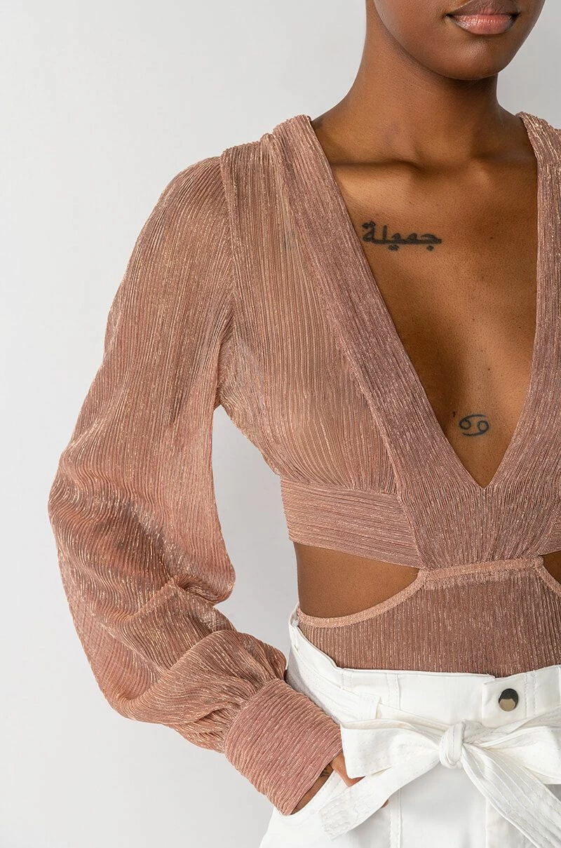 DISCO DIVA DEEP V LONG SLEEVE BODYSUIT WITH CUTOUTS - Image 6