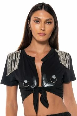 DOUBLE TAKE EMBELLISHED T SHIRT IN BLACK