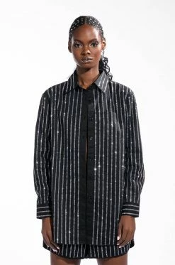 DRIPPIN RHINESTONE PINSTRIPE BUTTON UP
