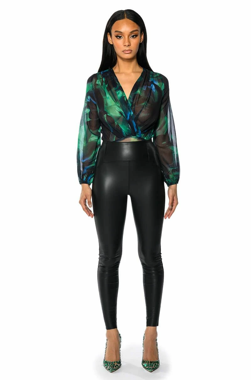 EARTH SIGN LONG SLEEVE SURPLICE CHIFFON CHEEKY BODYSUIT - Image 3