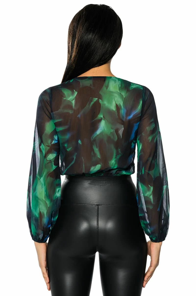 EARTH SIGN LONG SLEEVE SURPLICE CHIFFON CHEEKY BODYSUIT - Image 5