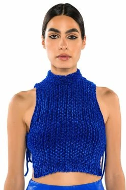 ECHO VELVET SLEEVELESS TOP IN BLUE