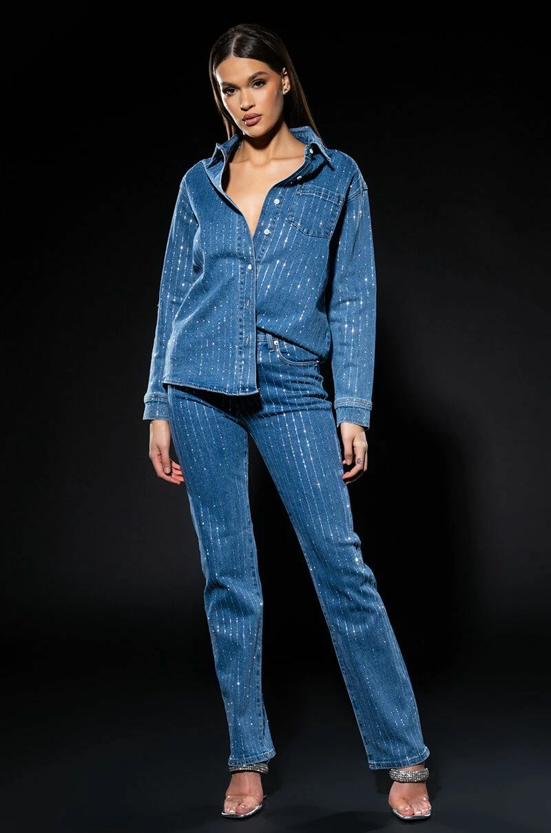 EFFORTLESS GLAM RHINESTONE STRIPE BUTTON DOWN SHIRT - Image 3